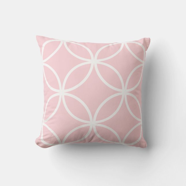 Coussin Passez rose pâle et blanc cercles carreaux pétales (Recto)
