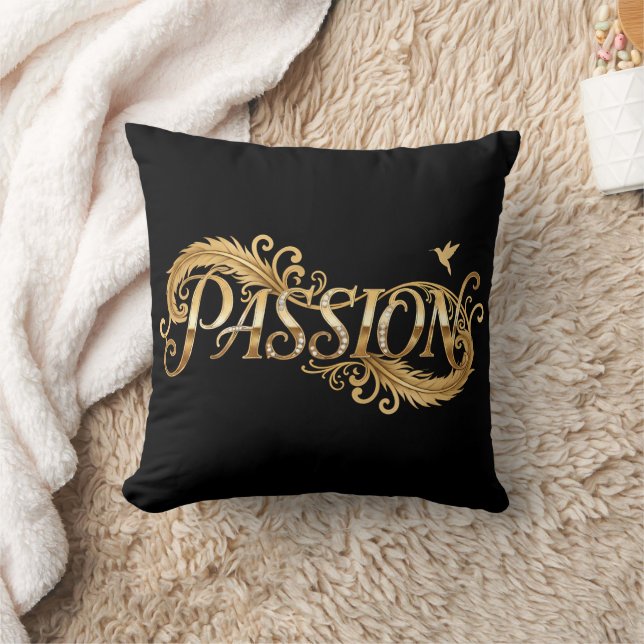 Coussin Passion Dorée – Typographie de Luxe Inspirante D (Couverture)