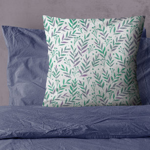 Coussin Pastel aquarelle branches pourpre et vert