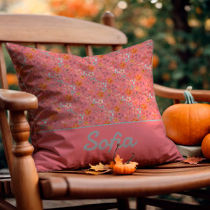 Coussin Pastel aquarelle fleur boho rose Poudre