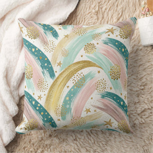 Coussin Pastel arc-en-ciel lunaire Abstrait avec étoiles d