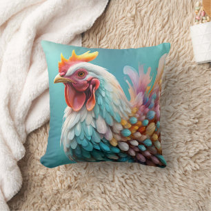 Coussin Pastel Arc-en-ciel Poulet Fluffé Coloré,