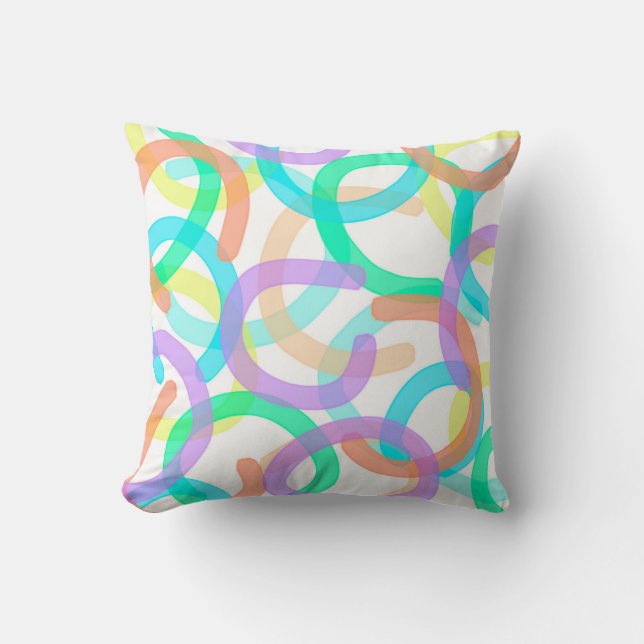 Coussin Pastel Bleu Jaune Rose Art Abstrait Vibes joyeuses (Recto)