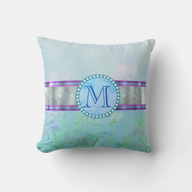 Coussin Pastel Blue Floral Monogramme (Recto)