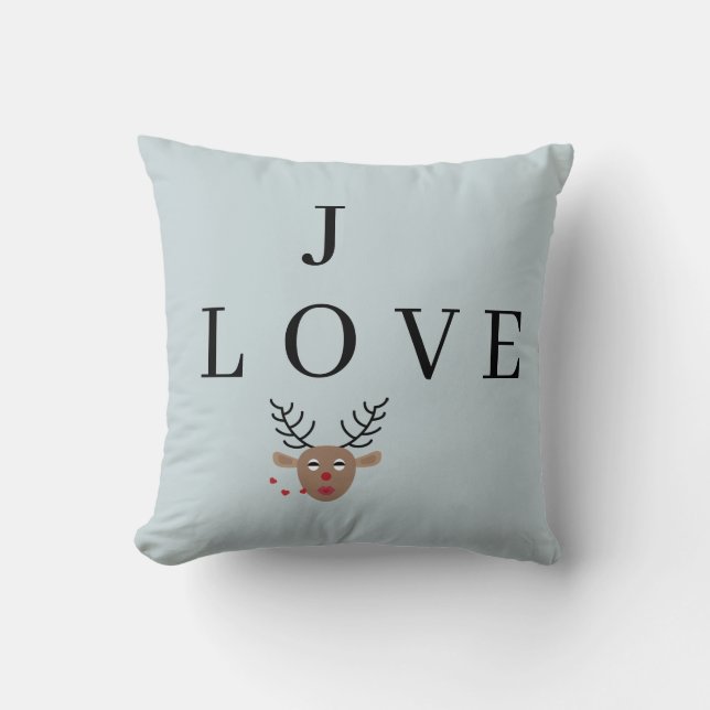 Coussin Pastel Blue Reindeer Love Joy Festive Noël (Recto)
