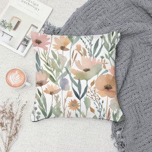 Coussin Pastel Boho Fleur sauvage Aquarelle Ressort Floral