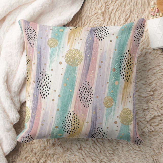 Coussin Pastel Brushstroke & Gold Géométrique Abstrait (Couverture)