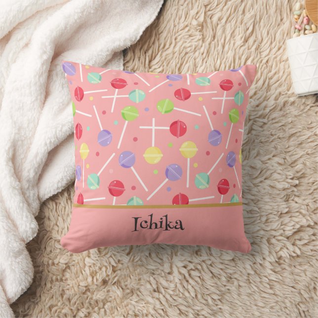 Coussin Pastel Candy Lollipop Patterned Pink (Couverture)