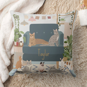 Coussin Pastel Cosy Cat Lounge et House Plantes