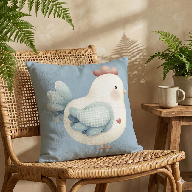 Coussin Pastel Cottagecore Chicken (Pastel Cottagecore Chicken Throw Pillow Mockup D)