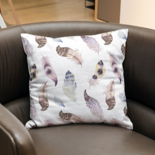 Coussin Pastel couleurs boho plumes motif