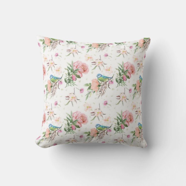 Coussin Pastel Creusé à la main Fleurs roses et de Pêche & (Recto)