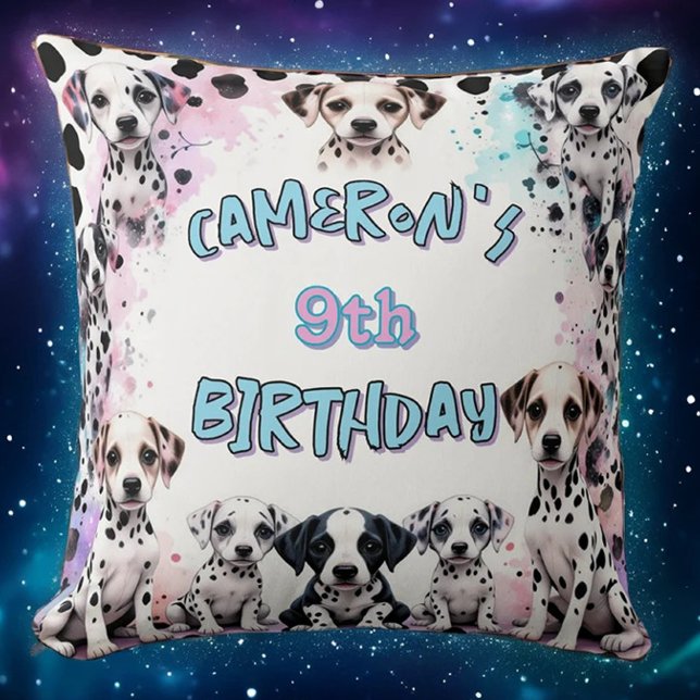 Coussin Pastel Dalmatie Chiot fête d'anniversaire aquarell (Créateur téléchargé)