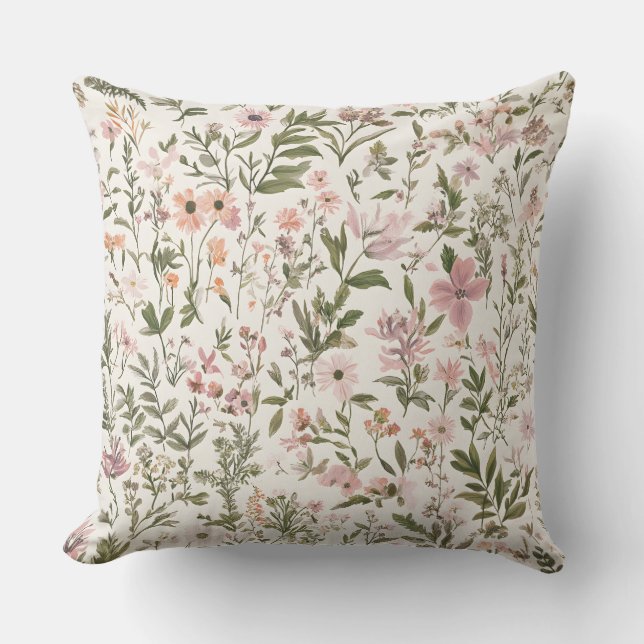 Coussin Pastel Elegant violet \ Fleurs sauvages roses (Recto)