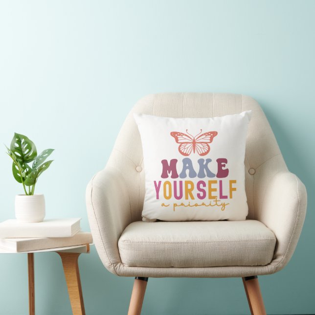 Coussin Pastel "Faites de vous une priorité" Soins personn (Chaise)
