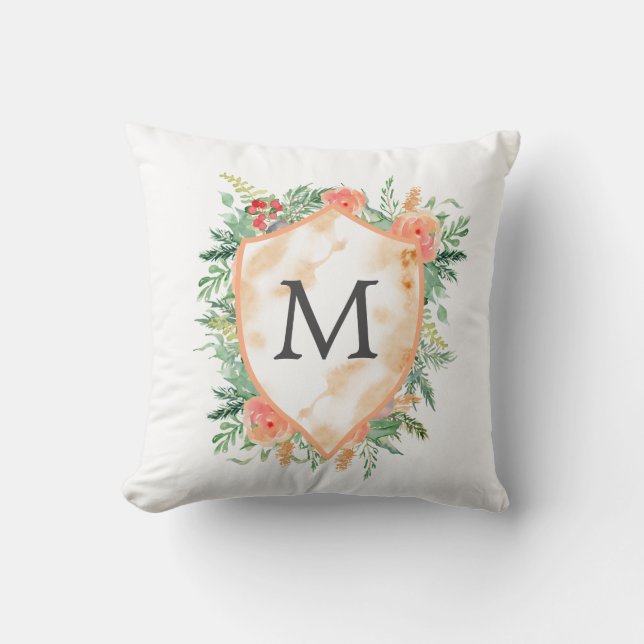 Coussin pastel famille crête monogramme floral hiver (Recto)
