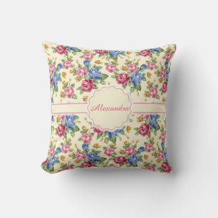 Coussin Pastel Fleur romantique Rose, Rouge, Bleu Nom Rose