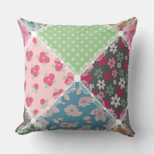 Coussin Pastel Floral Quilt Carré