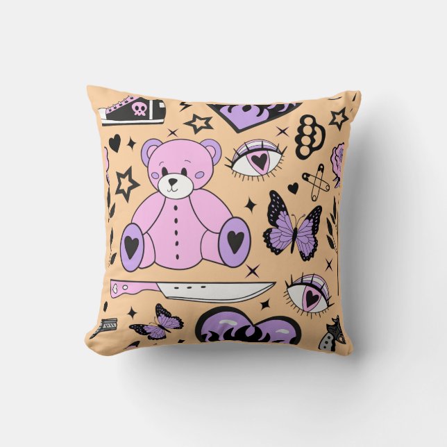Coussin "Pastel Goth Teddy Bear (Recto)