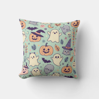 Coussin Pastel Halloween Motif Fantôme Citrouille chauves-