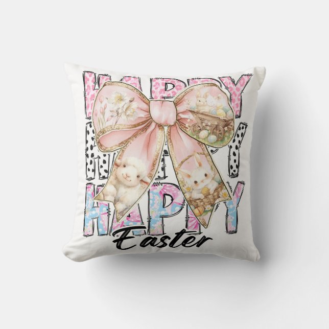 Coussin Pastel Happy Pâques Coquette Bow (Recto)