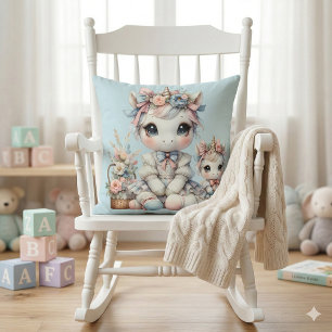 Coussin Pastel Kawaii Licorne Duo Mère Fille Bleu