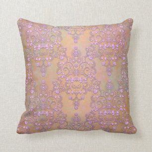 Coussin Pastel Lavender sur Peachy Gold Lace Damask