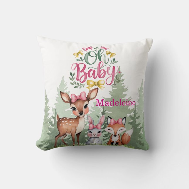Coussin Pastel Meadow Companions : Oh Baby Girl Baby showe (Recto)