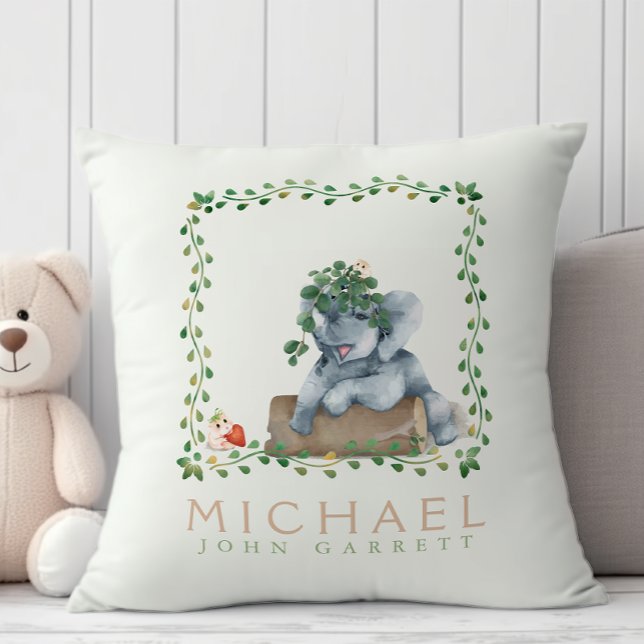 Coussin Pastel mignon feuille verte éléphant à fleurs hams (Créateur téléchargé)