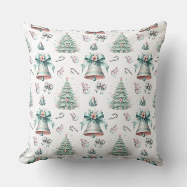 Coussin Pastel Mint et rose Noël Motif sans couture (Recto)