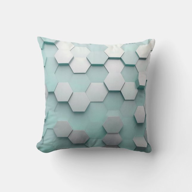 Coussin Pastel Mint Hexagon 3D Mosaic (Recto)