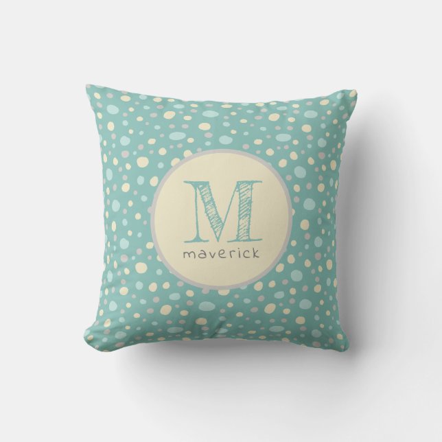 Coussin Pastel Mint Yellow Cute Spots Baby Custom Monogram (Recto)