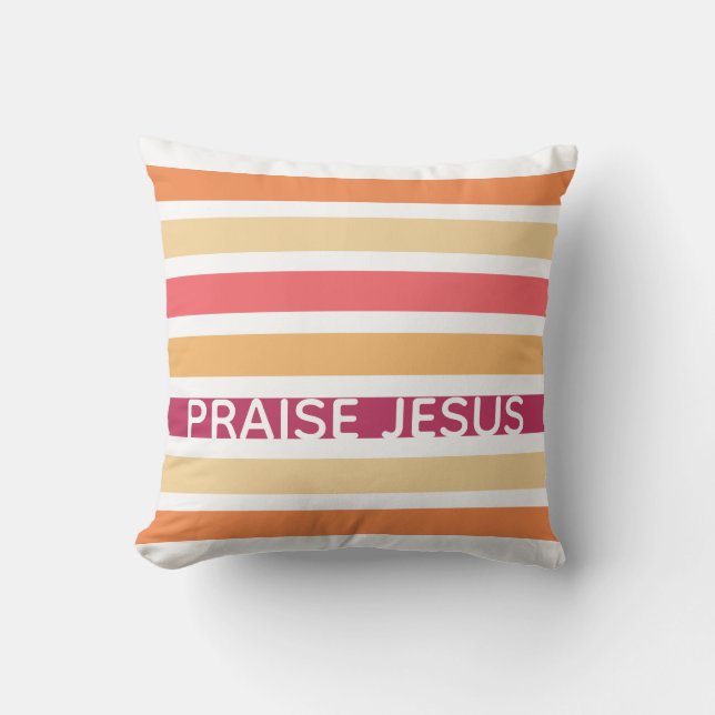 Coussin Pastel moderne PRAISE chrétienne rayée JÉSUS (Recto)