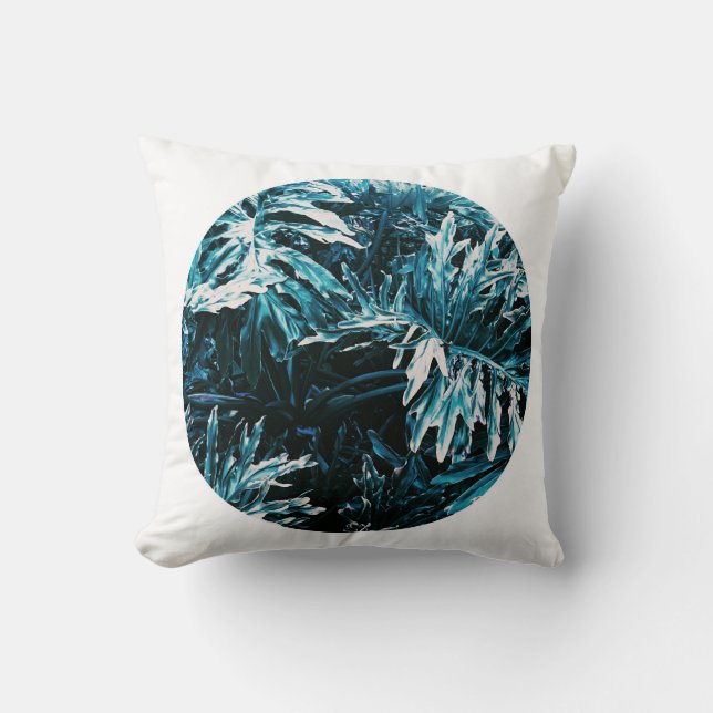 Coussin Pastel Pale Vert Plante Feuille Blanc Cercle Blanc (Recto)