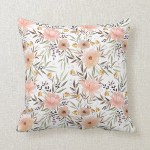 Coussin Pastel Peach Rose Olive Aquarelle Motif Floral