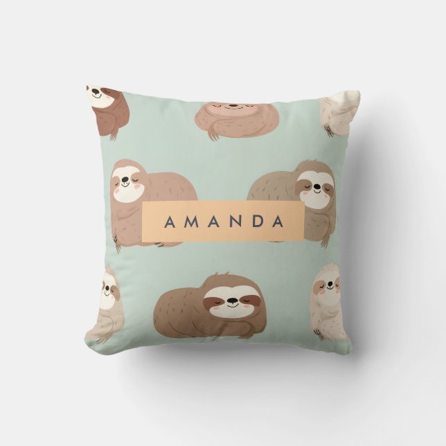 Coussin Pastel personnalisé Adorable Sloth Motif (Recto)