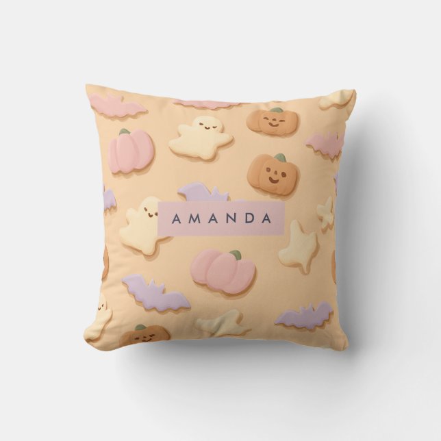 Coussin Pastel personnalisé Halloween Cookie Ghost Bat (Recto)