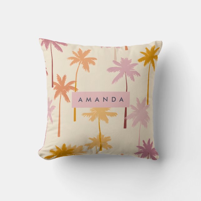 Coussin Pastel personnalisé Tropical Sunset Palm Tree (Recto)