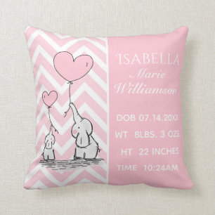 Coussin Pastel Pink Elephant Personnalisé Baby Girl Birth