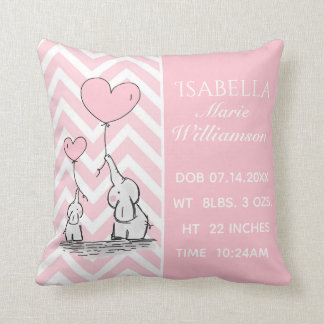 Coussin Pastel Pink Elephant Personnalisé Baby Girl Birth