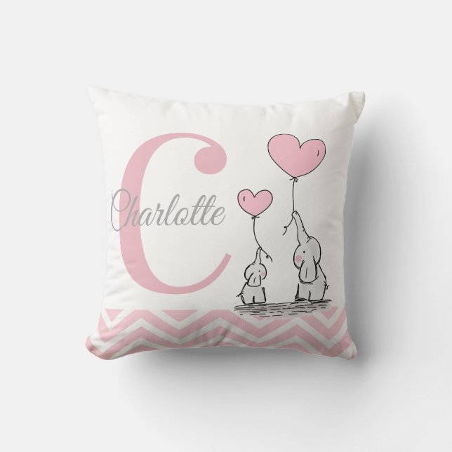 Coussin Pastel Pink Elephant Personnalisé Baby Girl Coussi (Recto)