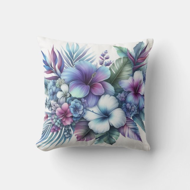 Coussin Pastel Purple Blue Flowers Hibiscus hawaïen (Recto)