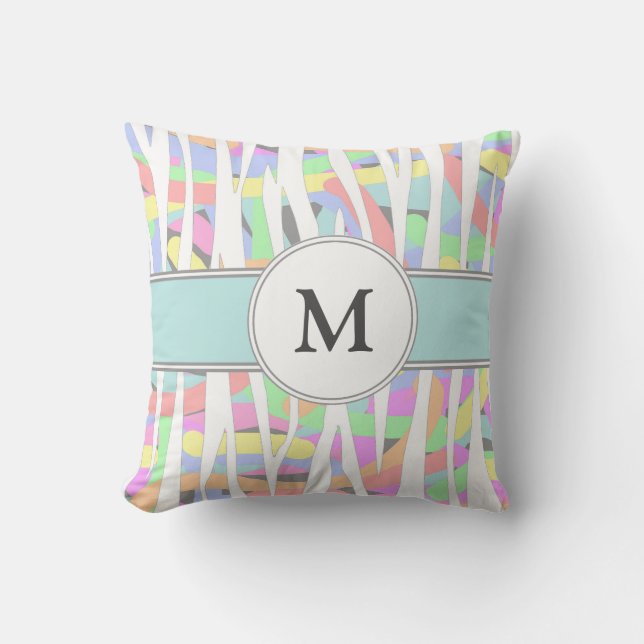Coussin Pastel Rainbow Zebra Imprimer Monogramme personnal (Recto)