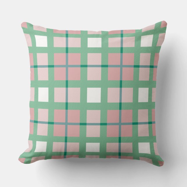 Coussin Pastel rétro adorable motif de tartan vert rose (Recto)