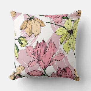 Coussin Pastel romantique Magnolia peinture rose et jaune