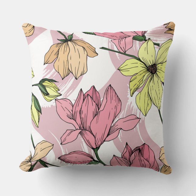 Coussin Pastel romantique Magnolia peinture rose et jaune (Recto)