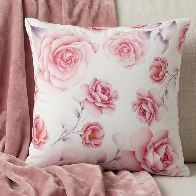 Coussin Pastel rose romantique aquarelle (Créateur téléchargé)