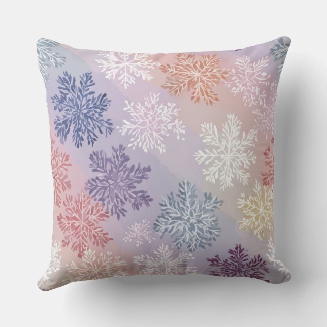 Coussin Pastel Snowflake Watercolor Throw Pillow – 2 Cozy  (Verso)