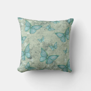 Coussin Pastel Turquoise Papillons Vintage Style Motif