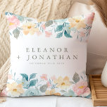 Coussin Pastel Turquoise rose Aquarelle Floral Personnalis<br><div class="desc">Aquarelle rose Turquoise Pastel Floral Couture Mariage Jeu d'oreiller</div>